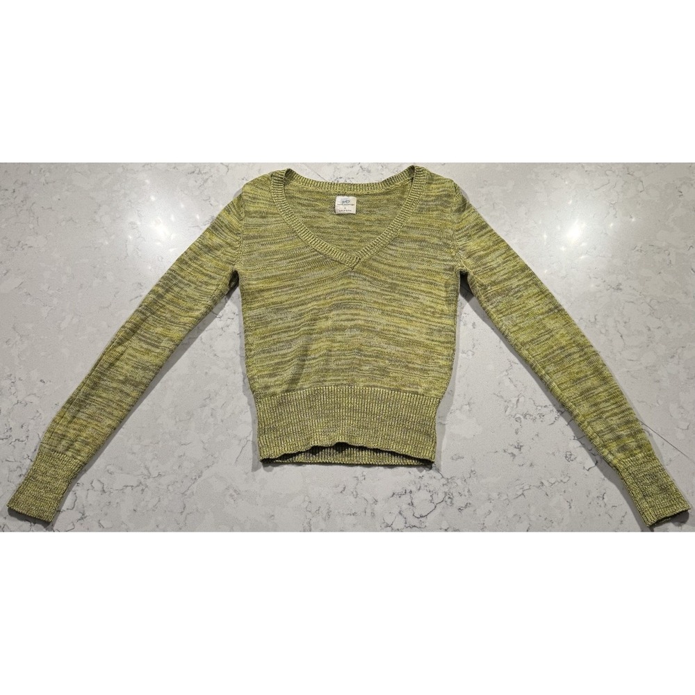 VTG Y2K SO Wear It Declare It Sweater Womens Medium‎ Green V Neck Knit Pullover